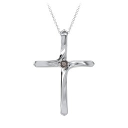 Twisted Cross Pendant with Birthstone in 925 Sterling Silver with Smokey Quartz
