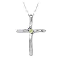 Twisted Cross Pendant with Birthstone in 925 Sterling Silver with Peridot