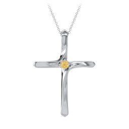 Twisted Cross Pendant with Birthstone in 925 Sterling Silver with Citrine
