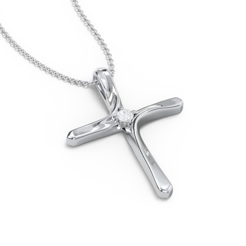 Twisted Cross Pendant with Birthstone – Sterling Silver with Diamond