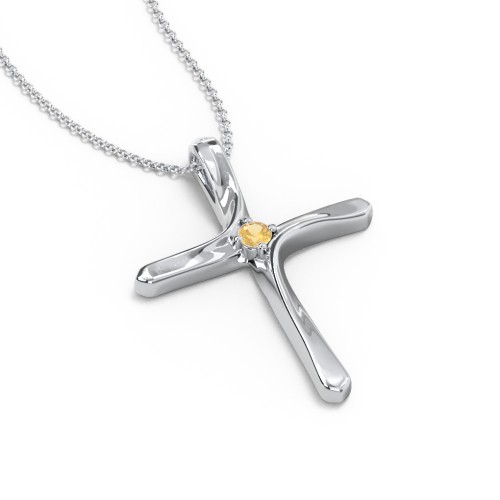 Twisted Cross Pendant with Birthstone – Sterling Silver with Citrine