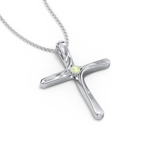 Twisted Cross Pendant with Birthstone – Sterling Silver with Peridot
