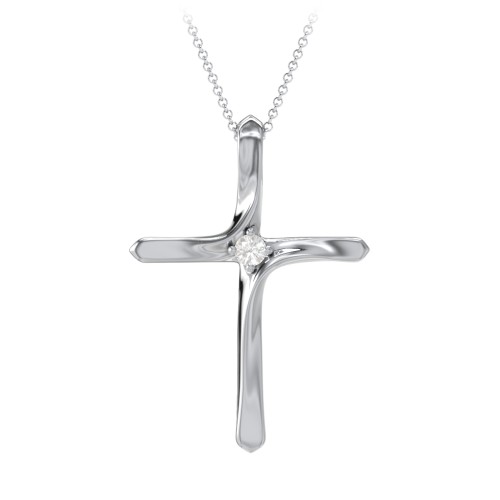 Twisted Cross Pendant with Birthstone – Sterling Silver with Diamond