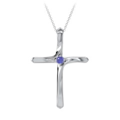 Twisted Cross Pendant with Birthstone – 10K Yellow Gold with Blue Sapphire