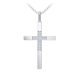 Classic Cross with Accents in 925 Sterling Silver with Diamond