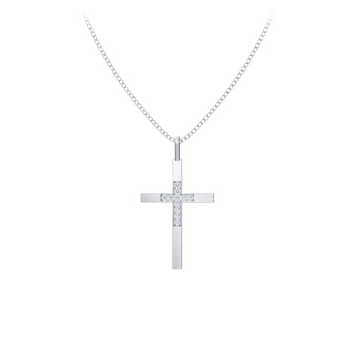 Classic Cross with Accents – Sterling Silver with Diamond