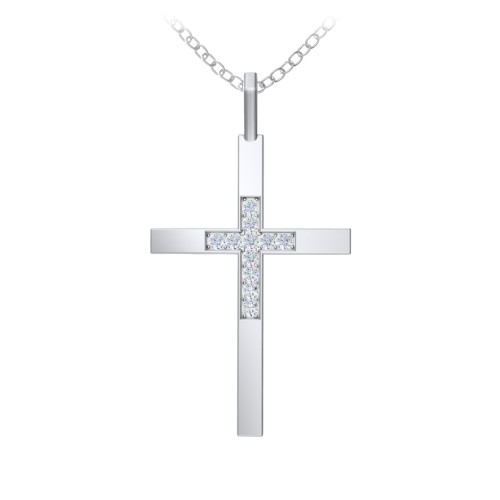 Classic Cross with Accents – Sterling Silver with Diamond