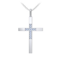 Classic Cross with Accents – 10K Yellow Gold with Fancy Blue Premium Zirconia