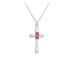 Mini Cross with Baguette Birthstone in 925 Sterling Silver