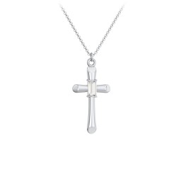 Mini Cross with Baguette Birthstone in 925 Sterling Silver with Cubic Zirconia