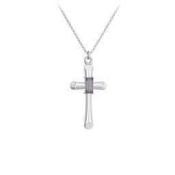 Mini Cross with Baguette Birthstone in 925 Sterling Silver with Alexandrite