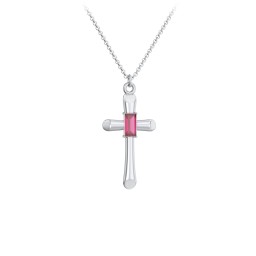Mini Cross with Baguette Birthstone in 925 Sterling Silver with Ruby