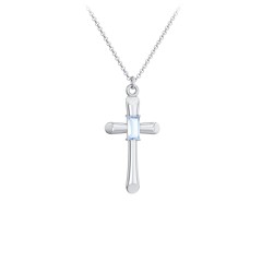 Mini Cross with Baguette Birthstone – 10K Yellow Gold with Aquamarine
