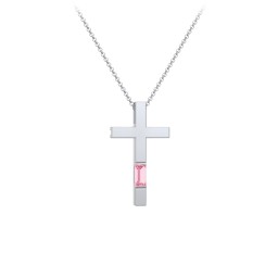 Modern Cross with Baguette Birthstone