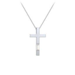 Modern Cross with Baguette Birthstone in 925 Sterling Silver with Cubic Zirconia