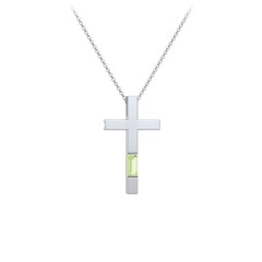 Modern Cross with Baguette Birthstone – 10K Yellow Gold with Peridot