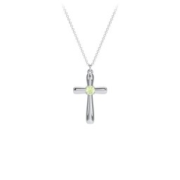 Mini Cross with Birthstone in 925 Sterling Silver with Peridot