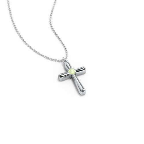 Mini Cross with Birthstone – Sterling Silver with Peridot