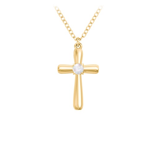 Mini Cross with Birthstone – 10K Yellow Gold with Opal