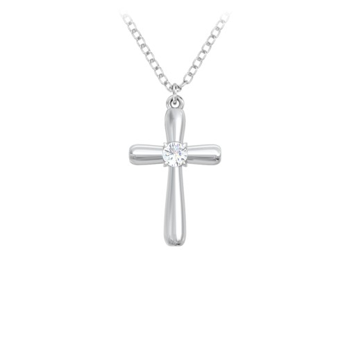 Mini Cross with Birthstone – Sterling Silver with Diamond