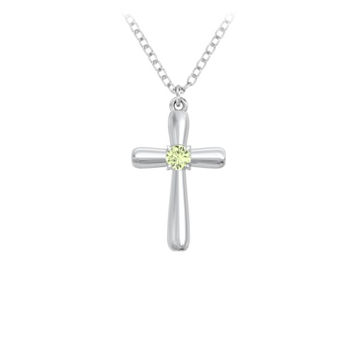 Mini Cross with Birthstone – Sterling Silver with Peridot