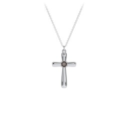 Mini Cross with Birthstone in 925 Sterling Silver with Smokey Quartz
