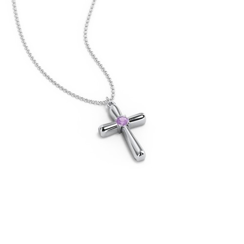 Mini Cross with Birthstone – Sterling Silver with Amethyst