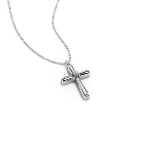 Mini Cross with Birthstone – Sterling Silver with Smokey Quartz