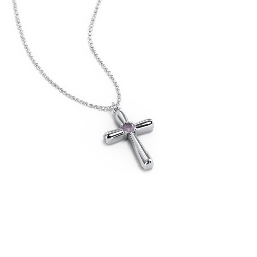Mini Cross with Birthstone – Sterling Silver with Alexandrite