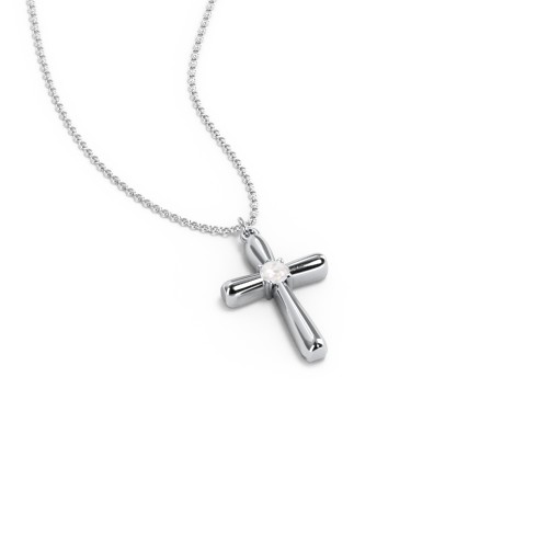 Mini Cross with Birthstone – Sterling Silver with Opal