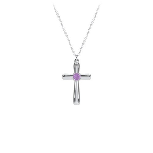 Mini Cross with Birthstone – Sterling Silver with Amethyst