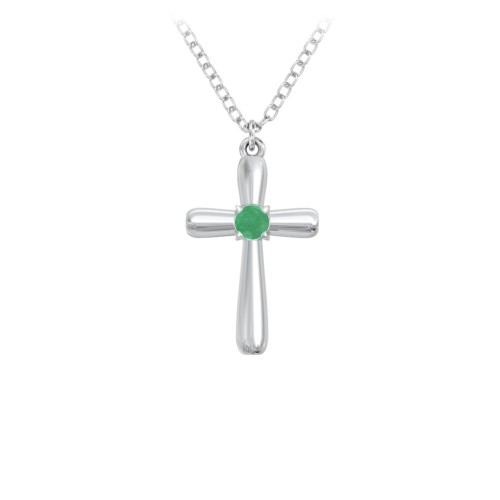 Mini Cross with Birthstone – Sterling Silver with Emerald