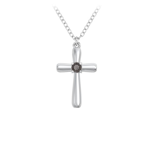 Mini Cross with Birthstone – Sterling Silver with Smokey Quartz
