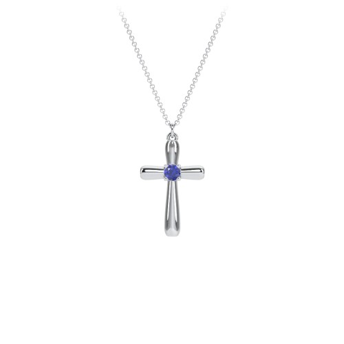 Mini Cross with Birthstone – Sterling Silver with Blue Sapphire
