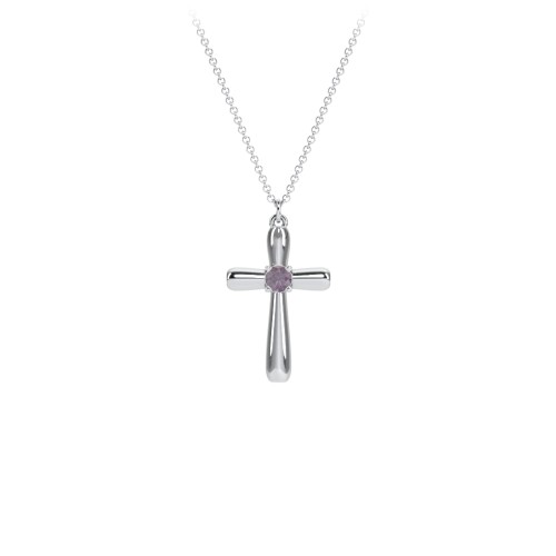 Mini Cross with Birthstone – Sterling Silver with Alexandrite