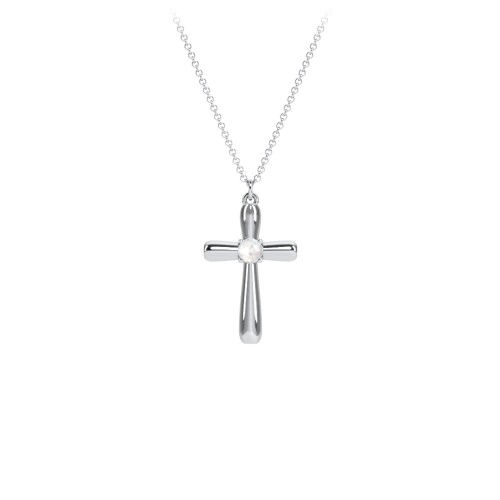 Mini Cross with Birthstone – Sterling Silver with Opal