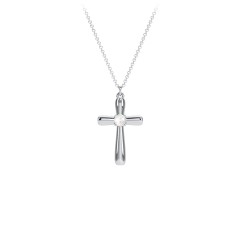 Mini Cross with Birthstone – 10K Yellow Gold with Opal