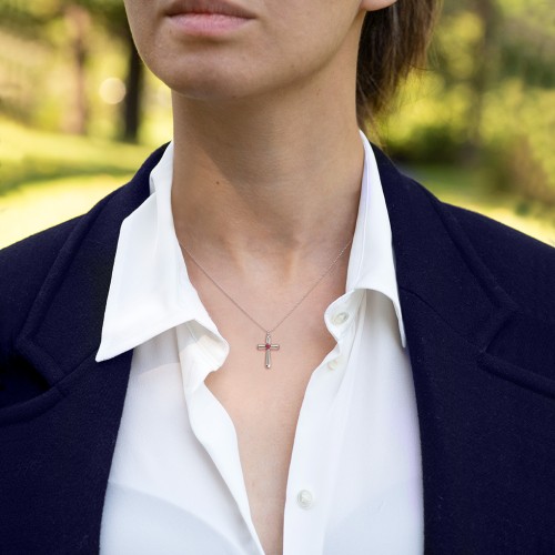 Mini Cross with Birthstone – 10K Yellow Gold with Opal