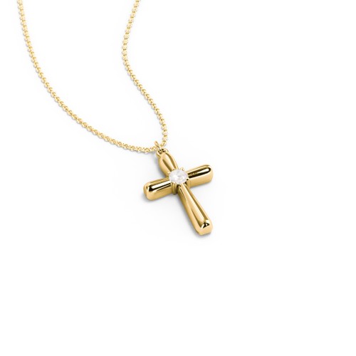 Mini Cross with Birthstone – 10K Yellow Gold with Opal