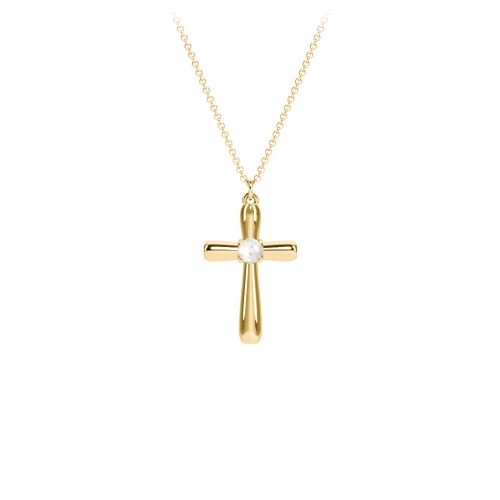 Mini Cross with Birthstone – 10K Yellow Gold with Opal