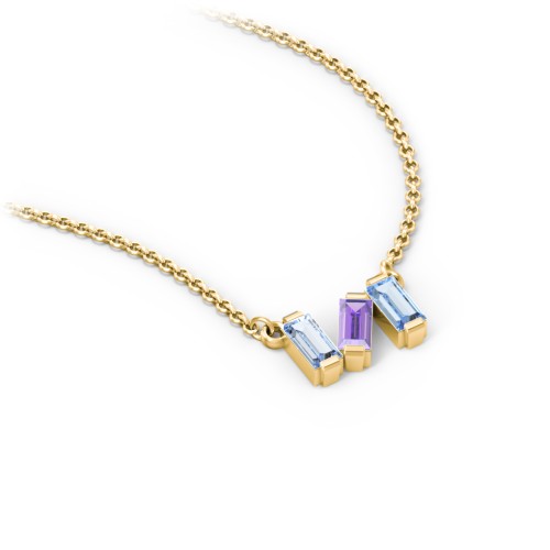 Baguette Scatter Necklace – 10K Yellow Gold with Aquamarine, Amethyst, and Blue Topaz