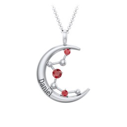 Moon and Constellation Gemstone Pendant in 925 Sterling Silver with Garnet, Aquamarine, Opal, and Blue Topaz