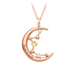 Moon and Constellation Gemstone Pendant in 10K Solid Rose Gold with Citrine, Cubic Zirconia, Aquamarine, Opal, and Blue Topaz