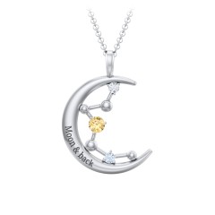 Moon and Constellation Gemstone Pendant – Sterling Silver with Citrine, Cubic Zirconia, and Aquamarine