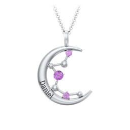 Moon and Constellation Gemstone Pendant in 925 Sterling Silver with Amethyst, Aquamarine, Opal, and Blue Topaz