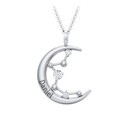 Moon and Constellation Gemstone Pendant in 925 Sterling Silver with Cubic Zirconia, Aquamarine, Opal, and Blue Topaz
