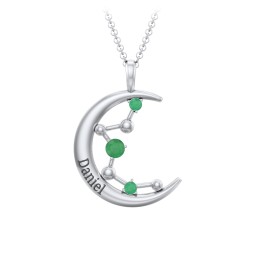 Moon and Constellation Gemstone Pendant in 925 Sterling Silver with Emerald, Aquamarine, Opal, and Blue Topaz