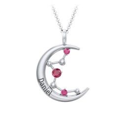 Moon and Constellation Gemstone Pendant in 925 Sterling Silver with Ruby, Aquamarine, Opal, and Blue Topaz