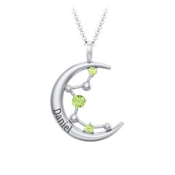 Moon and Constellation Gemstone Pendant in 925 Sterling Silver with Peridot, Aquamarine, Opal, and Blue Topaz
