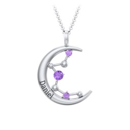 Moon and Constellation Gemstone Pendant in 925 Sterling Silver with Amethyst, Aquamarine, Opal, and Blue Topaz